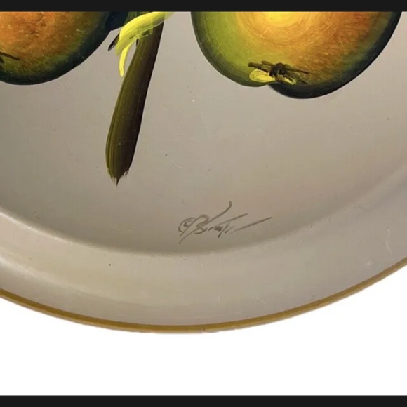 Vintage hand painted tole tin tray with pear fruit design - Picture 4 of 5